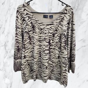 Vintage Country Shop Women's Silk Blend Animal Print Long Sleeve Knit Top sz XL